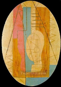  1912 Oil Painting - Guitare verte et rose 1912 Cubism